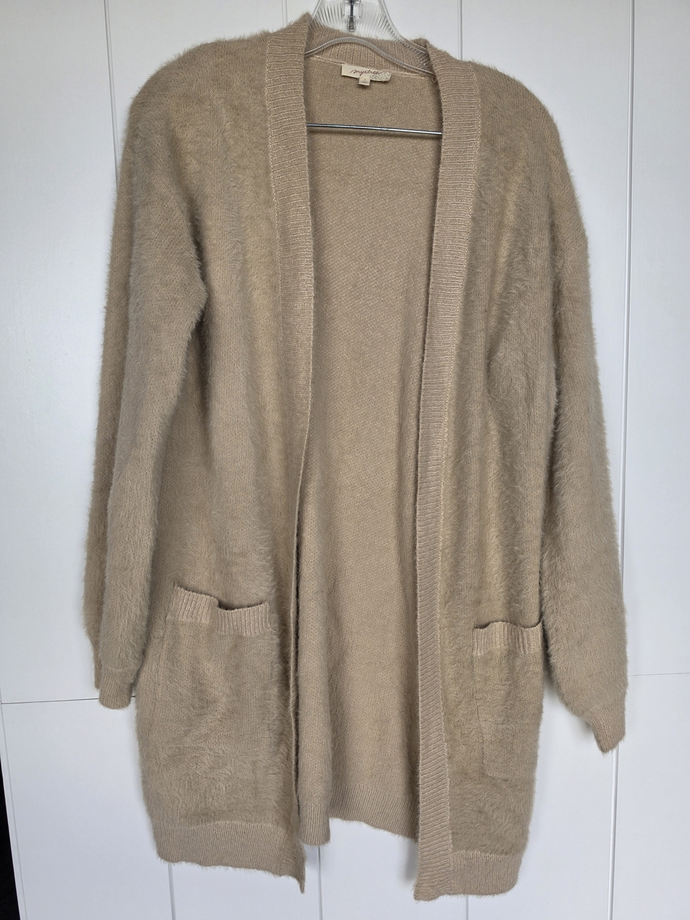 Mystree Tan Open-Front Longline Cardigan